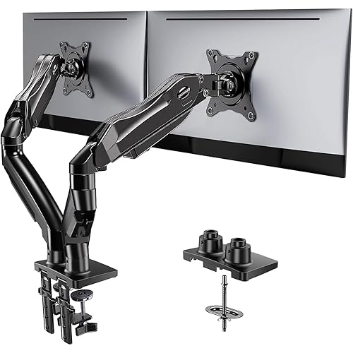 HUANUO Dual Monitor Stand, Fully Adjustable Monitor Desk Mount for 13–32″ Computer Screens, Full Motion VESA 75x75/100x100 with C-Clamp & Grommet Base, Each Arm Holds 4.4 to 19.8 lbs