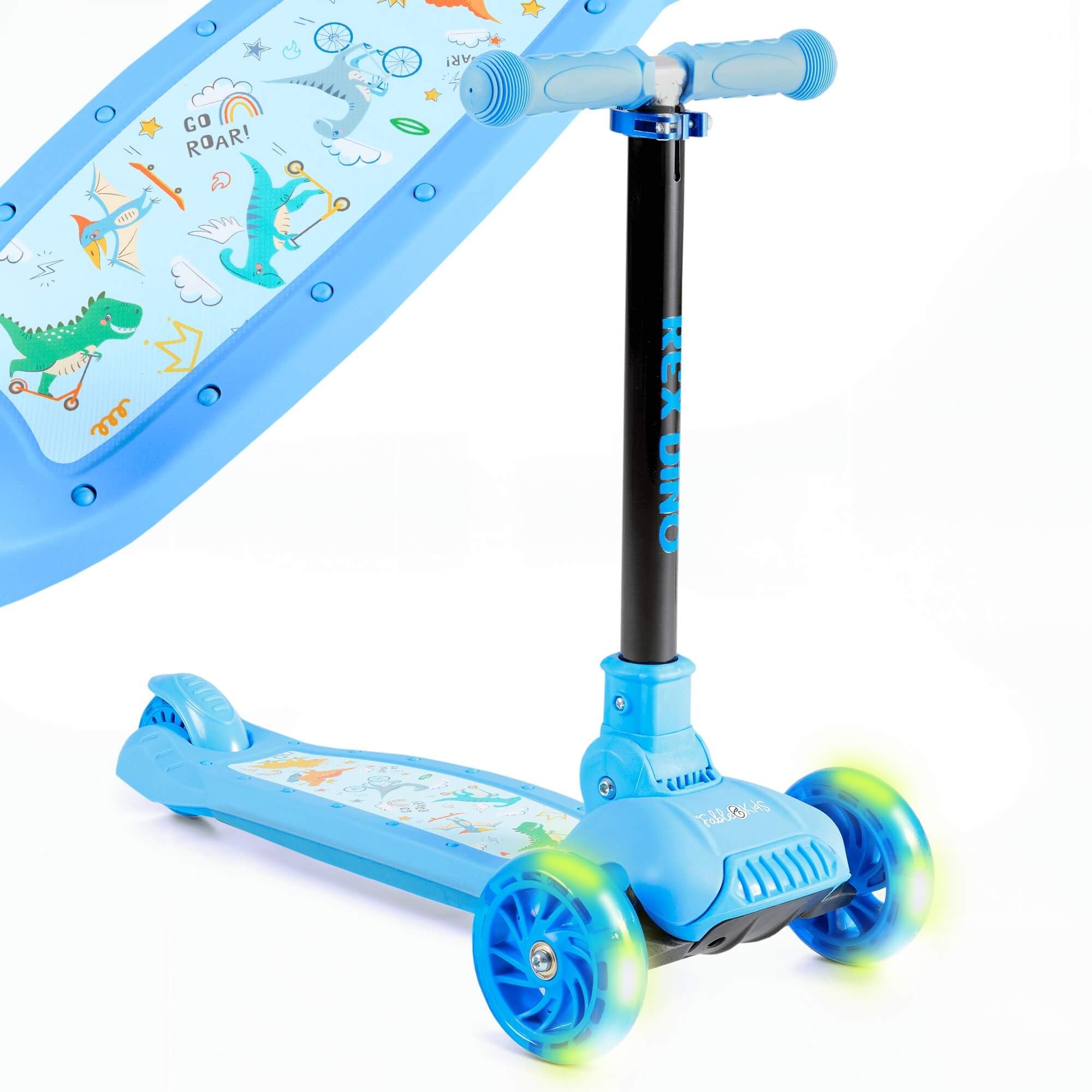 FableKids Kinderscooter Cityroller Tretroller Scooter höhenverstellbar | klappbar | LED-Räder | Tritt-Bremse | für Kleinkinder ab 3 Jahren | bis 50 kg belastbarer Roller | Kickroller