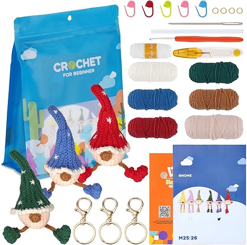 WILSHIN Kit de ganchillo - Juego completo de ganchillo de elementos navideños - Kit de ganchillo todo incluido con videos tutoriales paso a paso