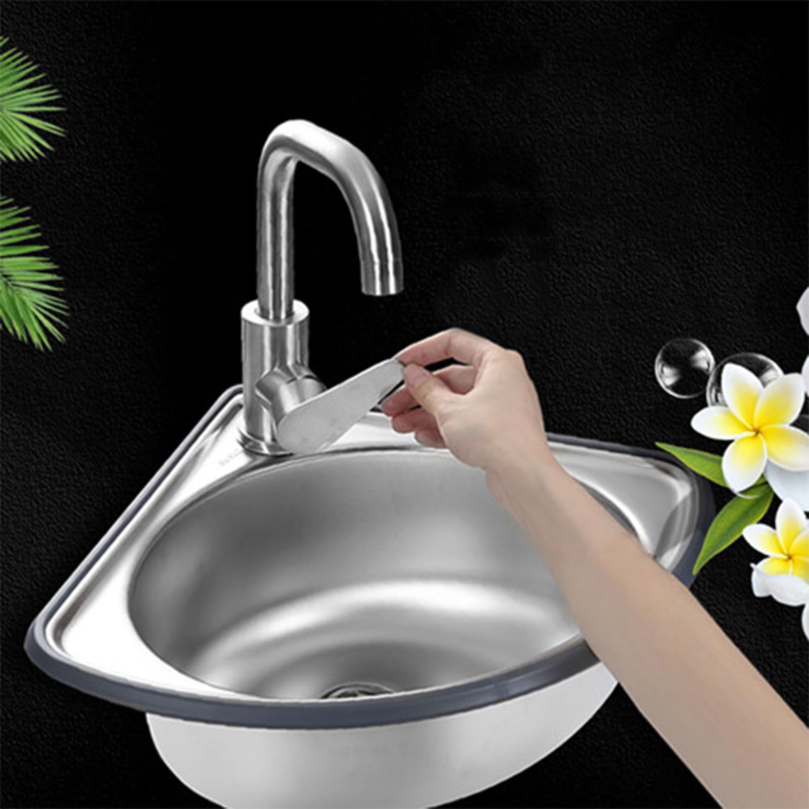 Fregadero Esquinero De Acero Inoxidable Lavabo De Pared Fregadero De Cocina Fregaderos De Un Seno Para Autocaravana Barco Baño Cocina, Ahorro De Espacio (A)