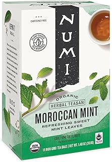 Numi Organic Moroccan Mint Tea, 18 Tea Bags, Refreshing Nana Mint, Caffeine Free Herbal Tea