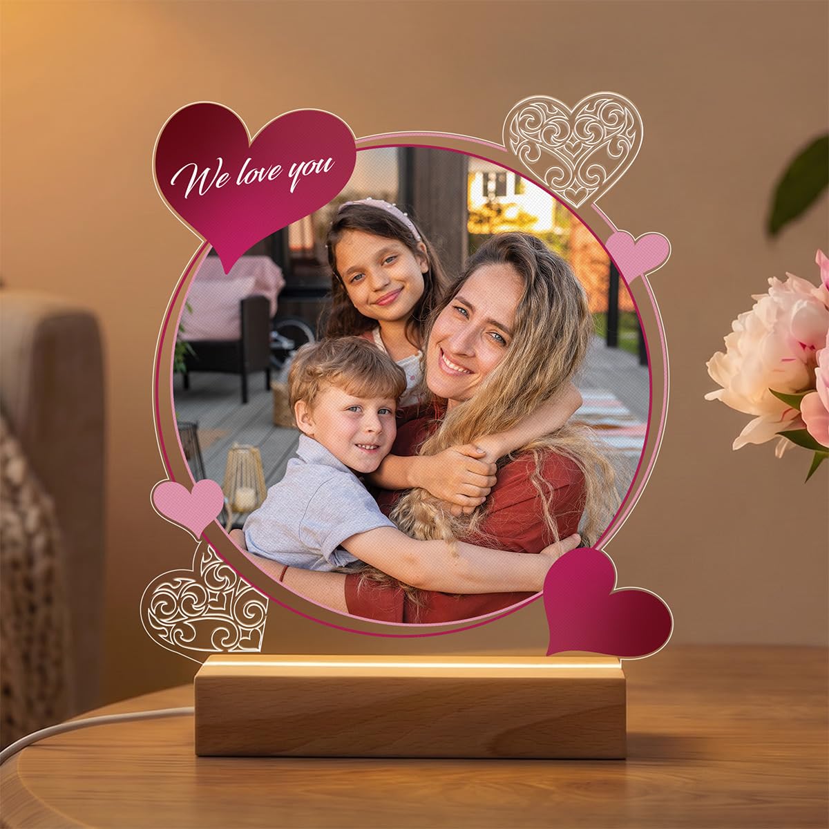 Pictalia - Personalised Hearts and Lace Photo Lamp - Choice of Base โ image 1