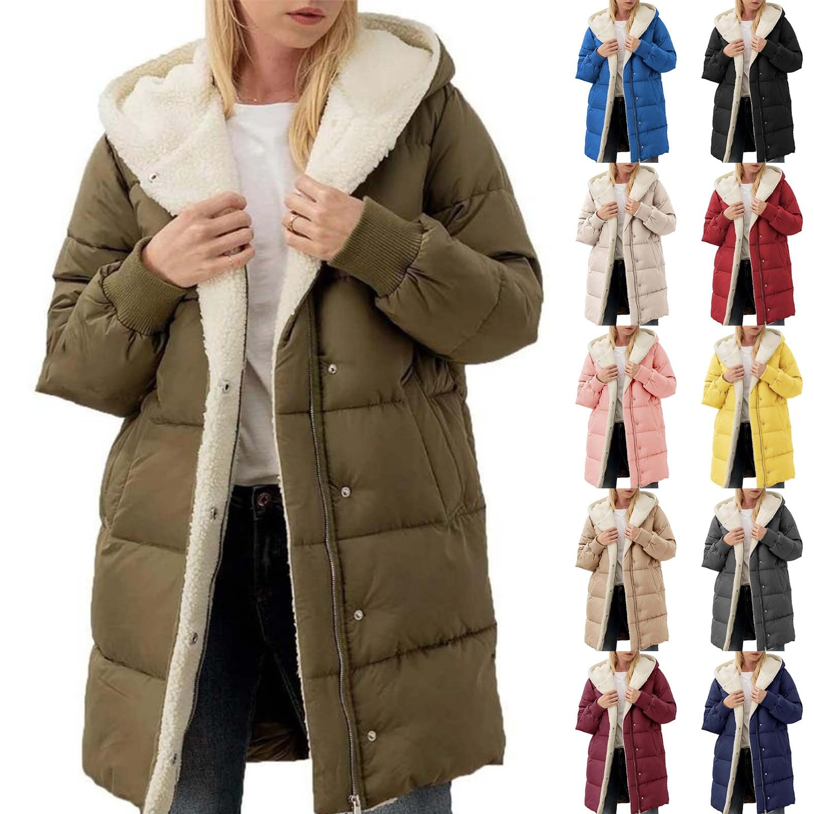 MJGkhiy Damen Winterjacke Angebot Elegant Lange Daunenjacke Übergröße Warm Parka Winddicht Daunenjacken Winterbekleidung Fleecejacke mit Reißverschluss Kapuze Teddy Curvy Mantel