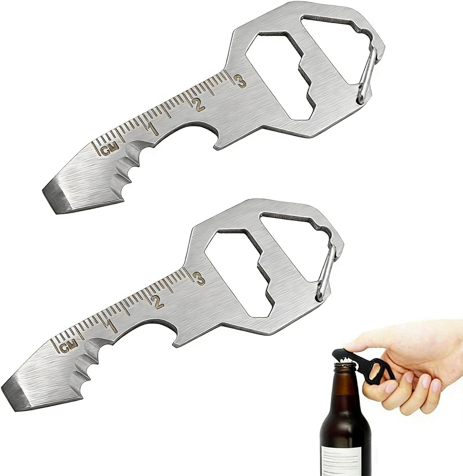 Keychain Bottle Opener Multi Tool Multifunction Tool Key Pendant Rope Cutting Measure Bottle Opener Repair Lightweight Small Portable Camping Hiking Daily Use 2 Pack (White)