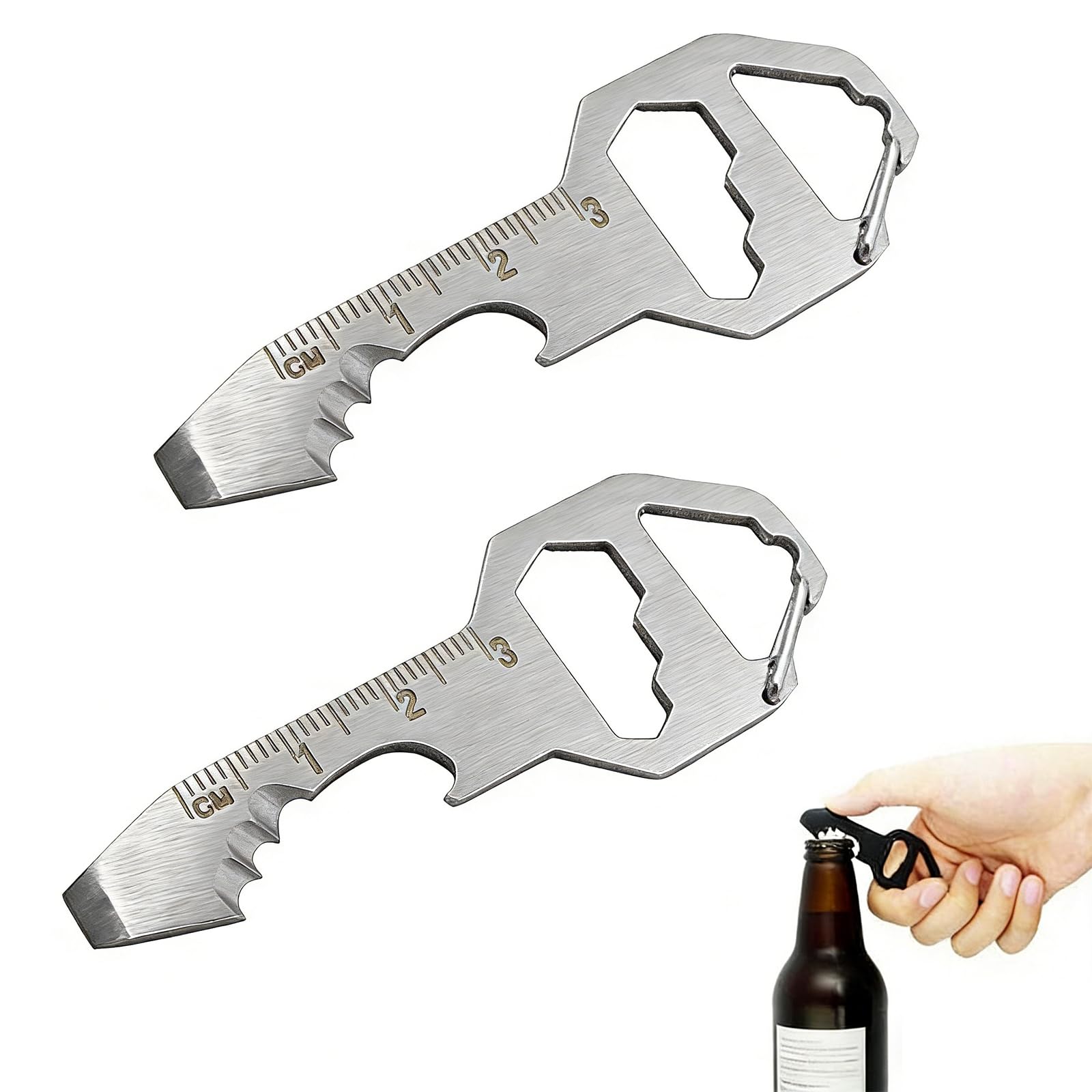 Keychain Bottle Opener Multi Tool Multifunction Tool Key Pendant Rope Cutting Measure Bottle Opener Repair Lightweight Small Portable Camping Hiking Daily Use 2 Pack (White)