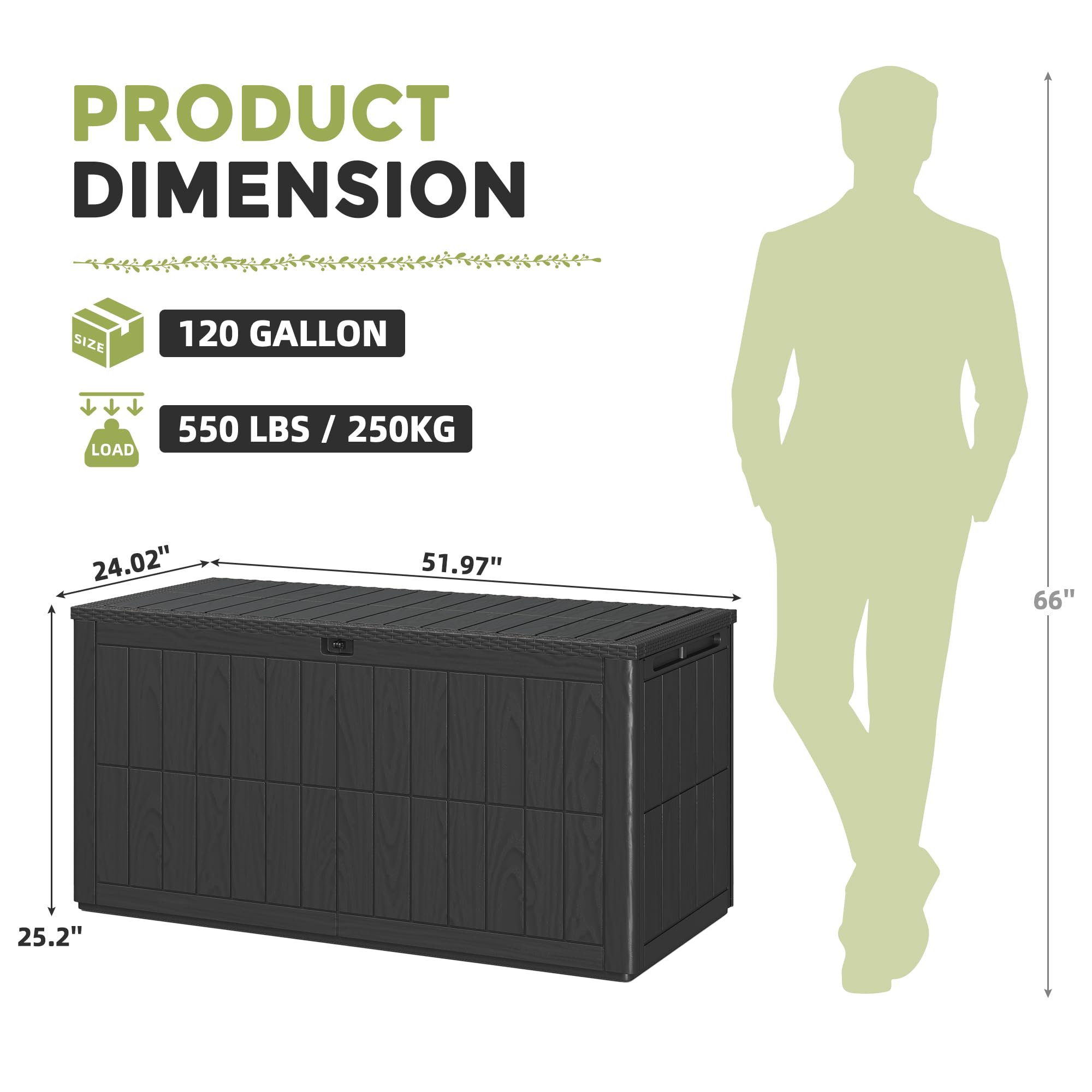 UDPATIO Baule da Giardino Impermeabile 450L, Box Contenitore da Esterno con Molla a Gas, Cassapanca Portacuscini in Plastica per Attrezzi e Accessori Piscina - Antracite