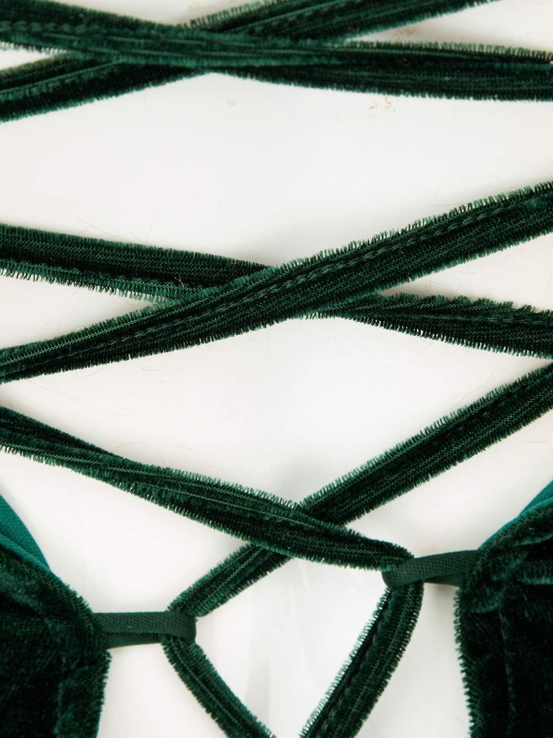 Choies Women's Burgundy/Black Sexy Plunge Neck Strapless Cross Back Velvet Bodysuit - Image 5