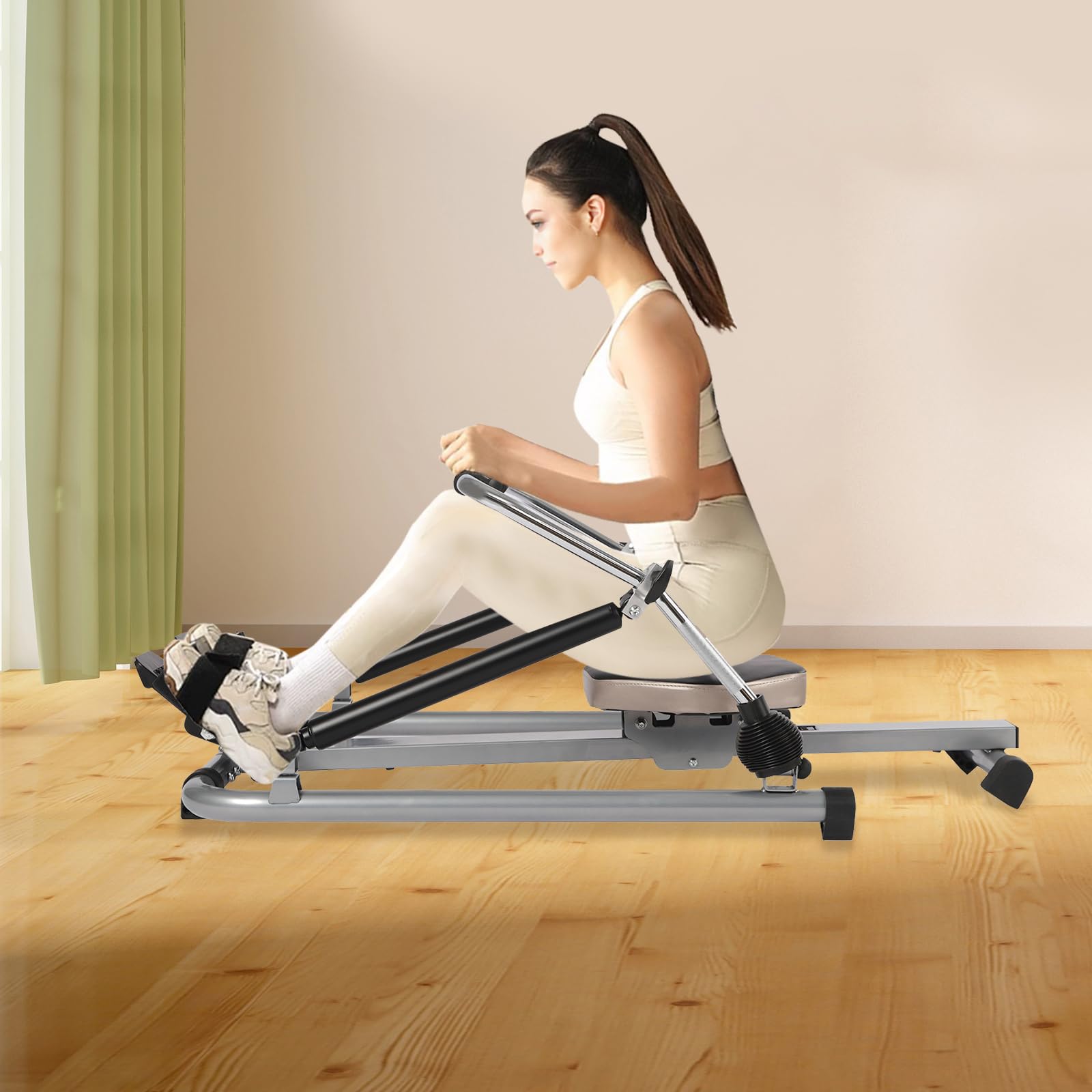 Máquina de remo 2 en 1 para el hogar, máquina de remo hidráulica, máquina de fitness en casa con pantalla LCD, máquina de entrenamiento abdominal, 12 niveles, carga de 120 kg, entrenamiento