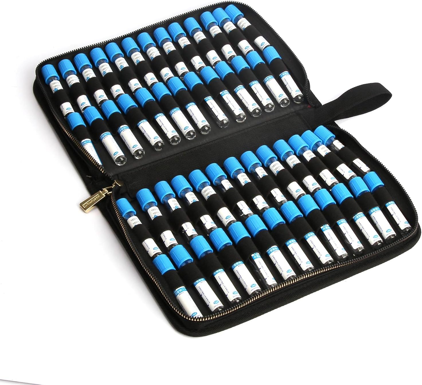 Homeopathic Remedy Case, 52 Tube Capacity, Black Fabric with Zipper, Double-Sided Organizer