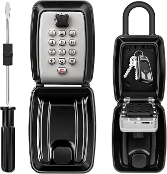 HUANLANG Key Lock Box for Outside, 12-Digit Combination Lock Box Waterproof Lockbox with Code,Key Hider Safe for Home Garage Office