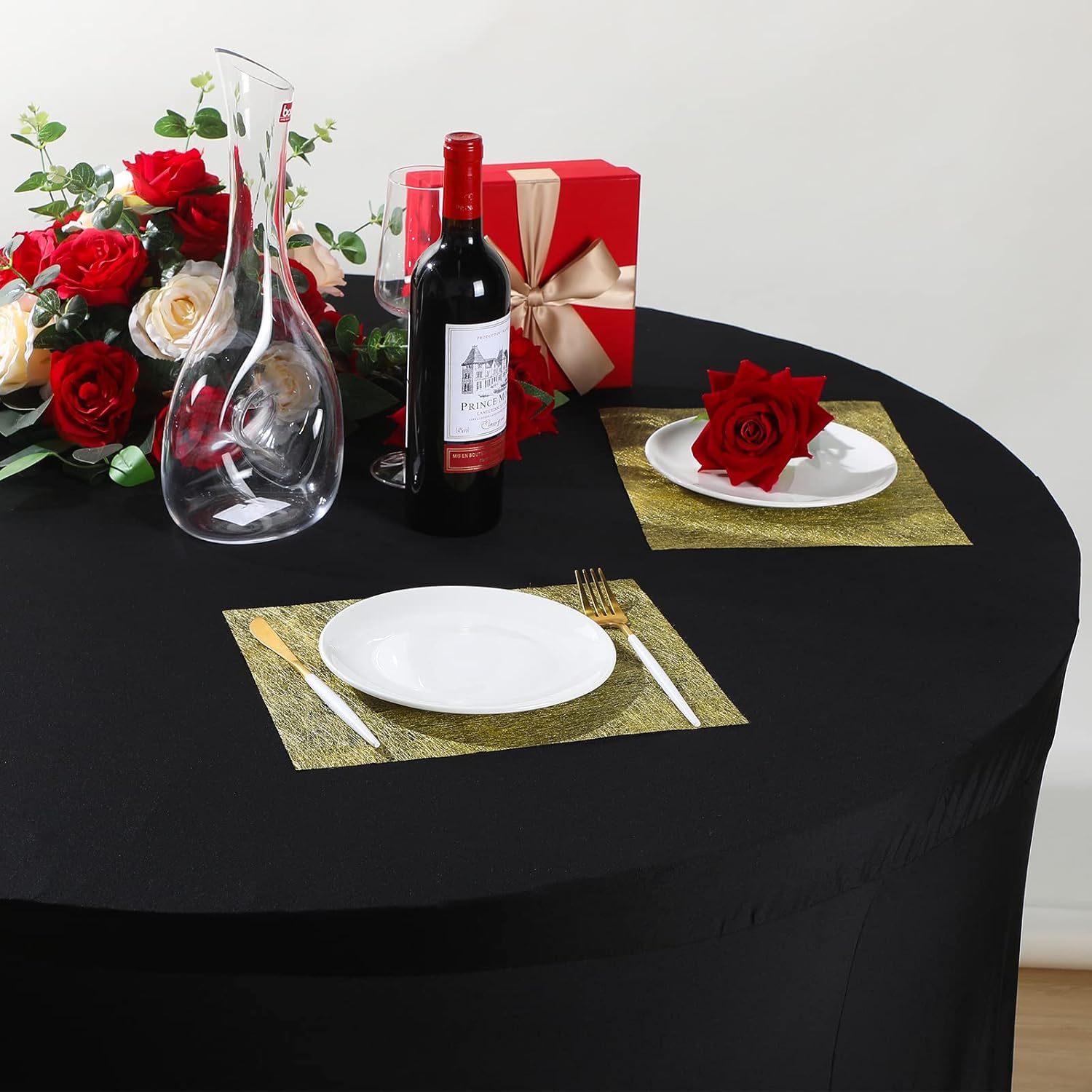 5 FT Round Stretch Tablecloth Machine Washable 60 Inch Spandex Tablecloth Elastic Fitted Round Table Cover for Wedding Reception Restaurant Party Bar Banquet Event, Thickness 160gsm (Black, 6 Pcs)