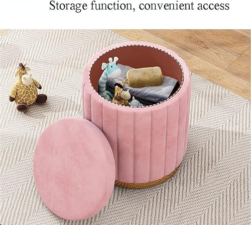 Miniatura 4 de Otomana tapizada redonda de terciopelo | Otomana con almacenamiento para sala de estar y dormitorio | Muebles decorativos para el hogar, verde