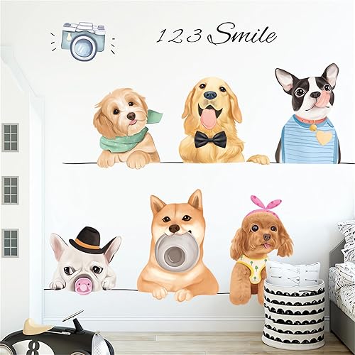 Miniatura 4 de Calcomanías de pared de seis razas de cachorros, diseño de animales de dibujos animados de sacinora Dog, calcomanías de pared extraíbles de vinilo