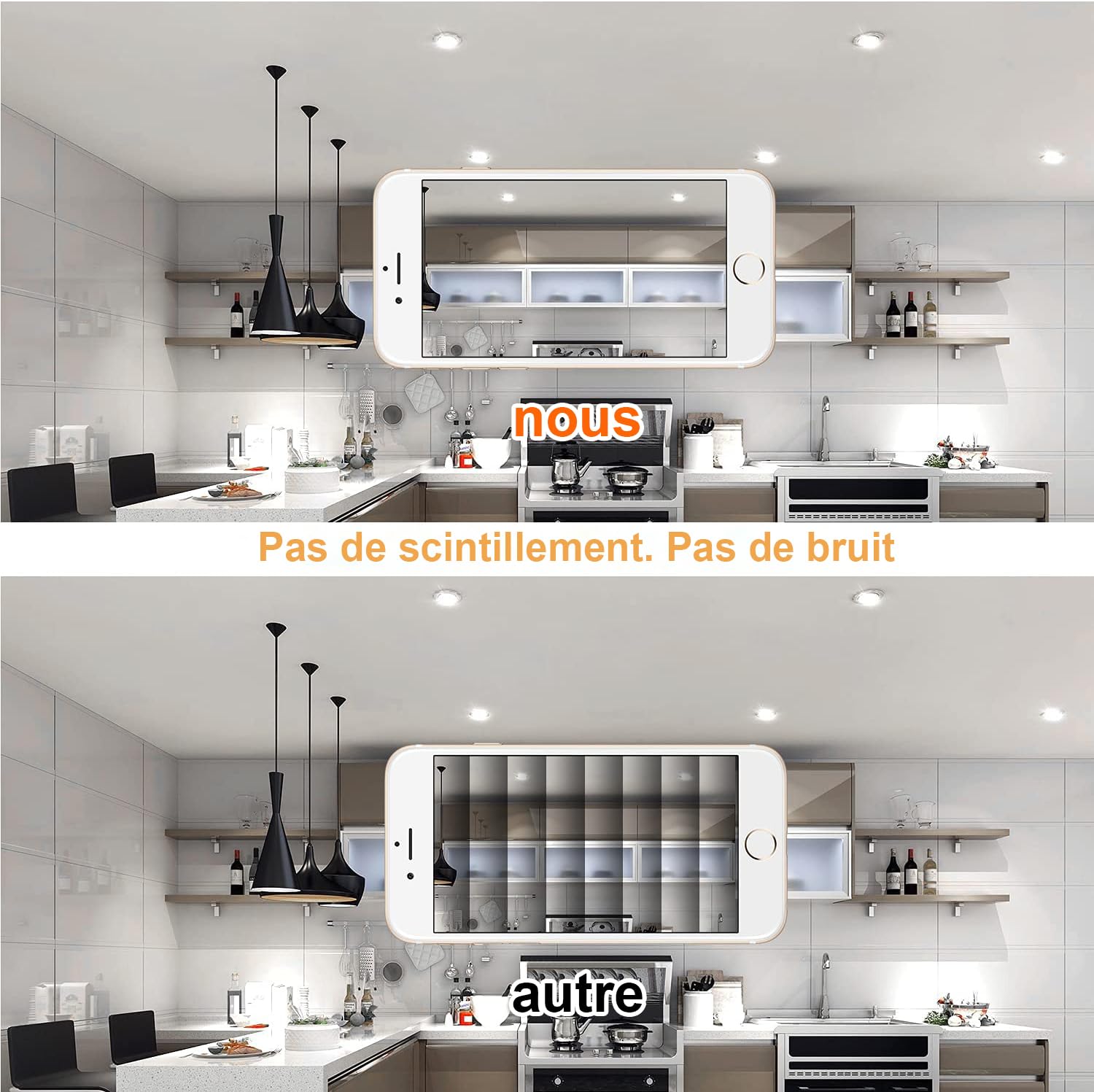 Lot de 6 spots LED encastrables ultra plats IP44 5 W ronds en nickel 500 lm Blanc froid 6000 K 230 V