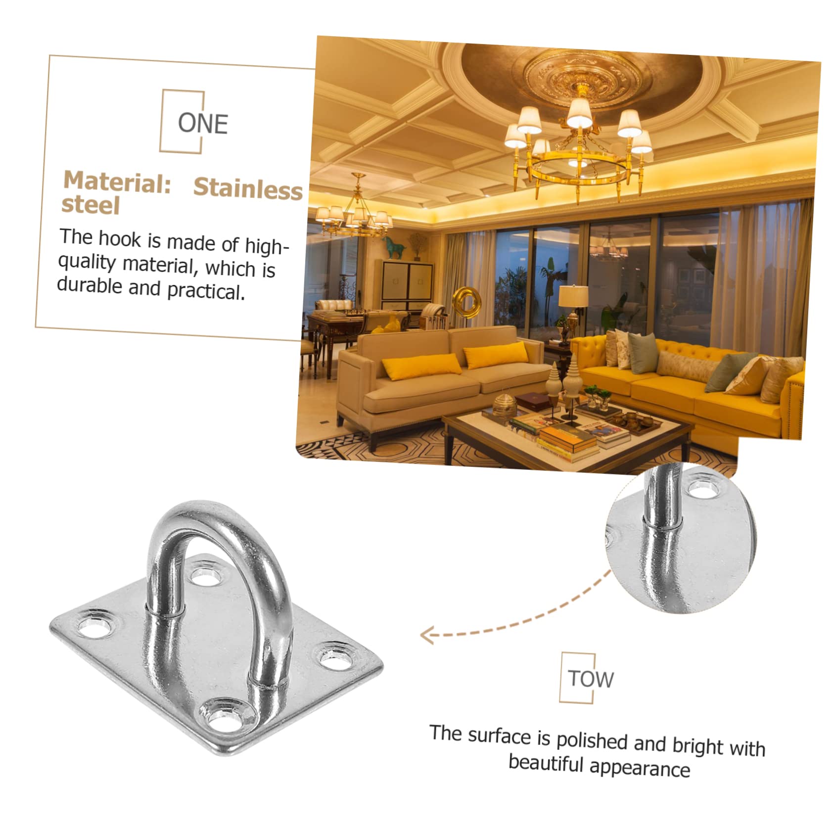 OUNONA 8 Anillos De Acero Inoxidable Gancho De Techo Multiusos Ganchos De Techo Resistentes Ganchos Para Colgar Ventiladores Para Instalación En Techo Para Hamaca Para