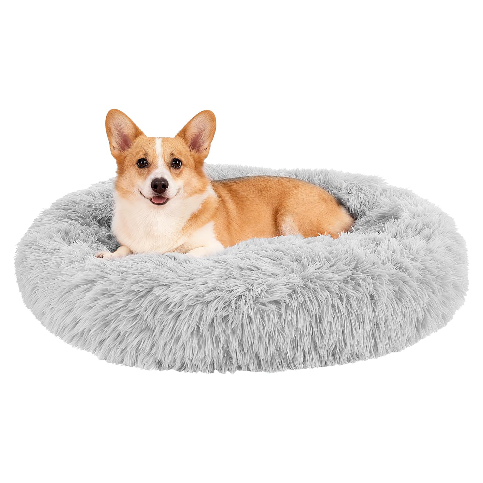 QUARKZMAN Cama para Gatos Y Perros, Cama Redonda Y Suave De Peluche Donut Antiansiedad para Mascotas 80cm / 31.3 Pulgadas, (Gris), Diseñada para Animales Pequeños Y Medianos Perros/Gatos