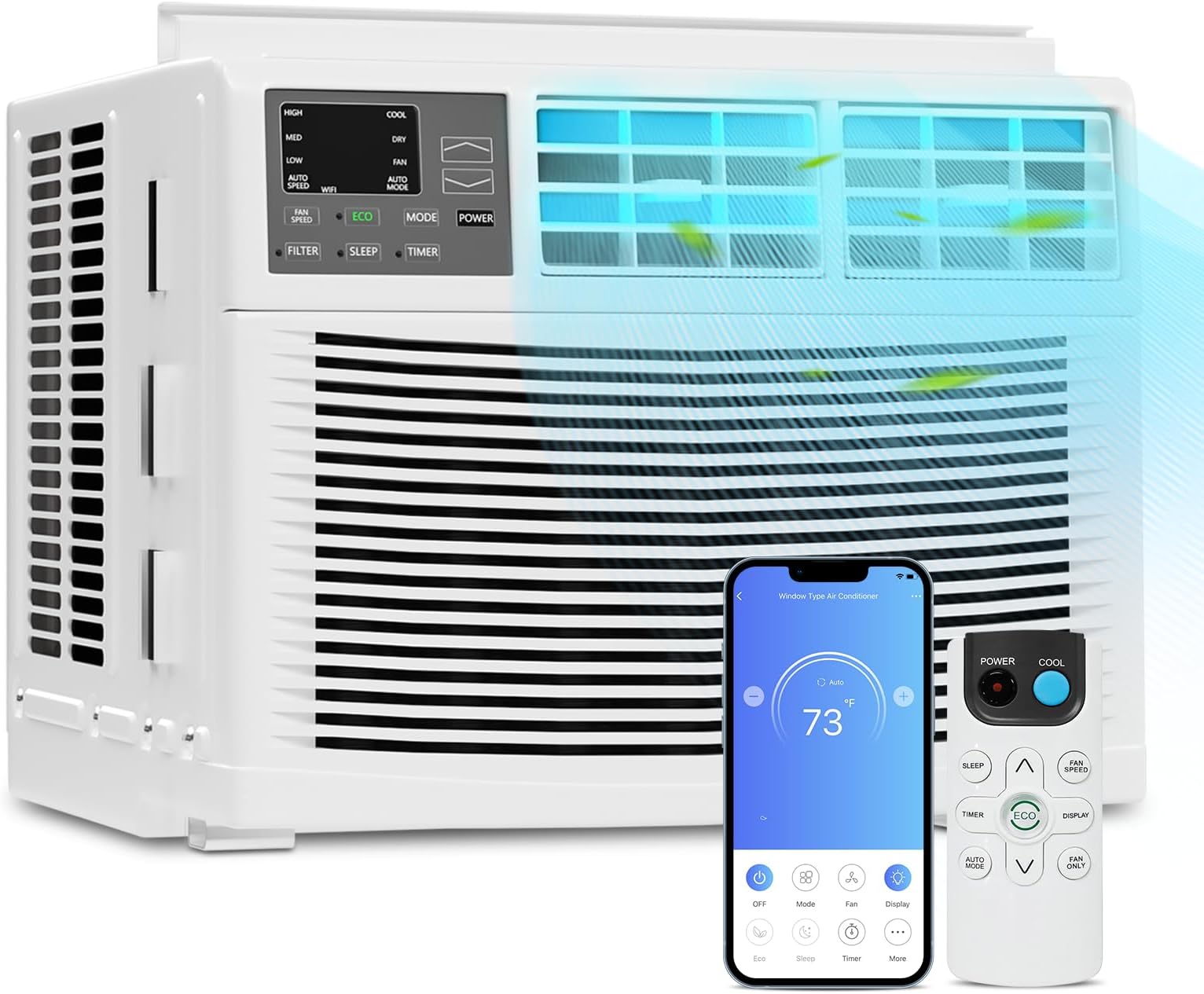 Window Air Conditioner with Dehumidifier, 115V Small Window AC with 3 Speeds, Panel Control, and 24H Timer for Apartment, Dorm (8000 BTU-WIFI)