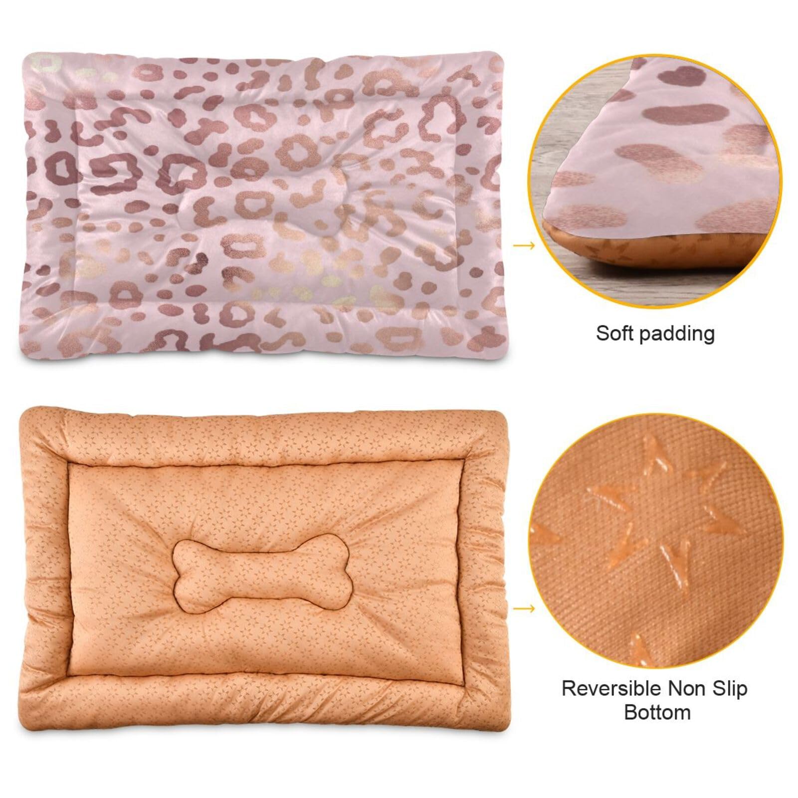 Coikll Leopard Pink Pet Bed Pad Soft Dog Bed Mat with Anti-Slip Bottom, Machine Washable Crate Pad Mattress for Dog Sleeping- 24 * 18 inches