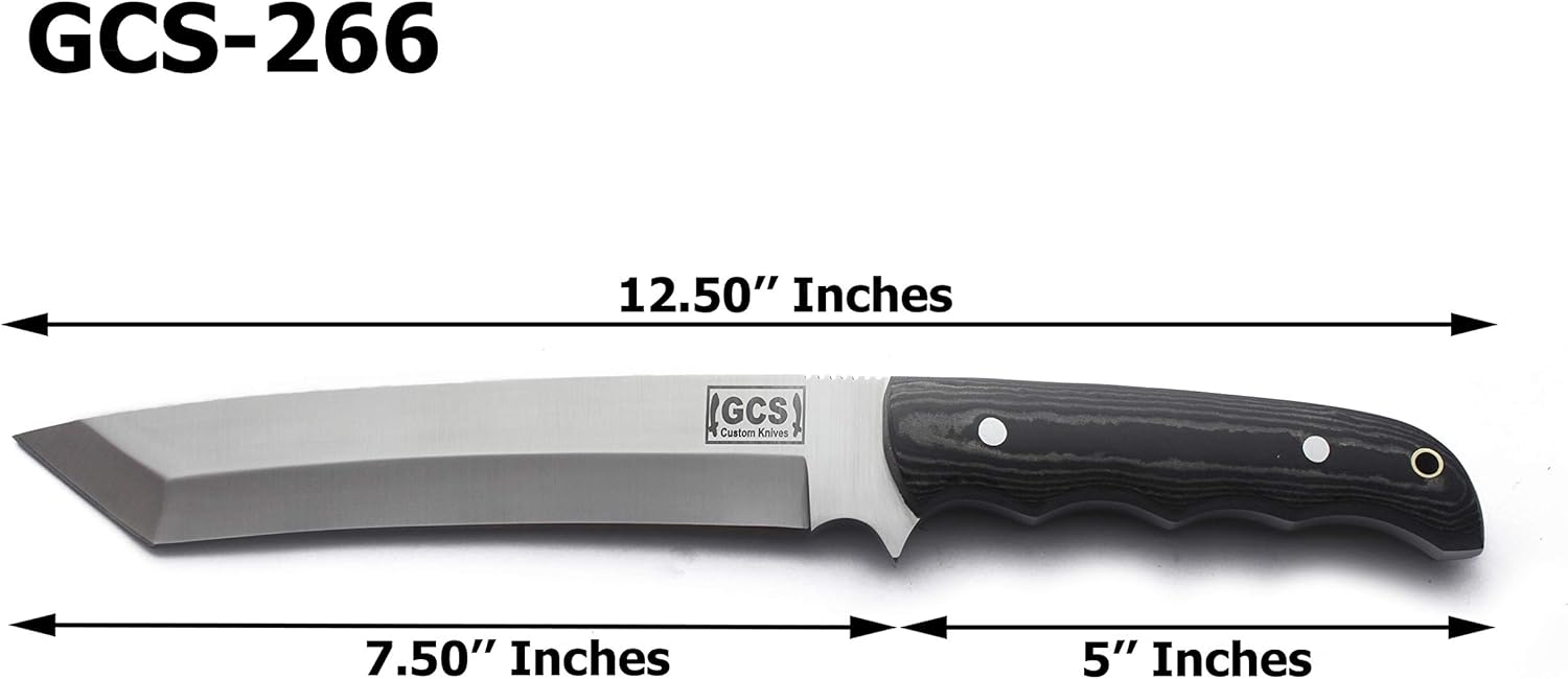 GCS Handmade G10Handle D2 Tool Steel Tactical Hunting Knife with leather sheath Full tang blade designed for Hunting & EDC GCS 266