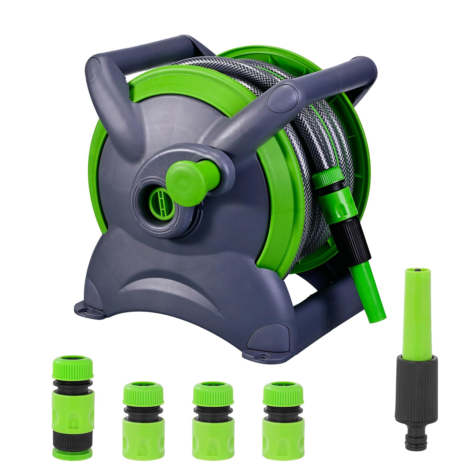 Garden Hose Reel 20M (ø 15 mm),Flexible Water Hose with Hose Guide, Nozzle and Fittings,2-in-1 as Free Standing or Wall Mounted Retractable Hose for General Use (Green)