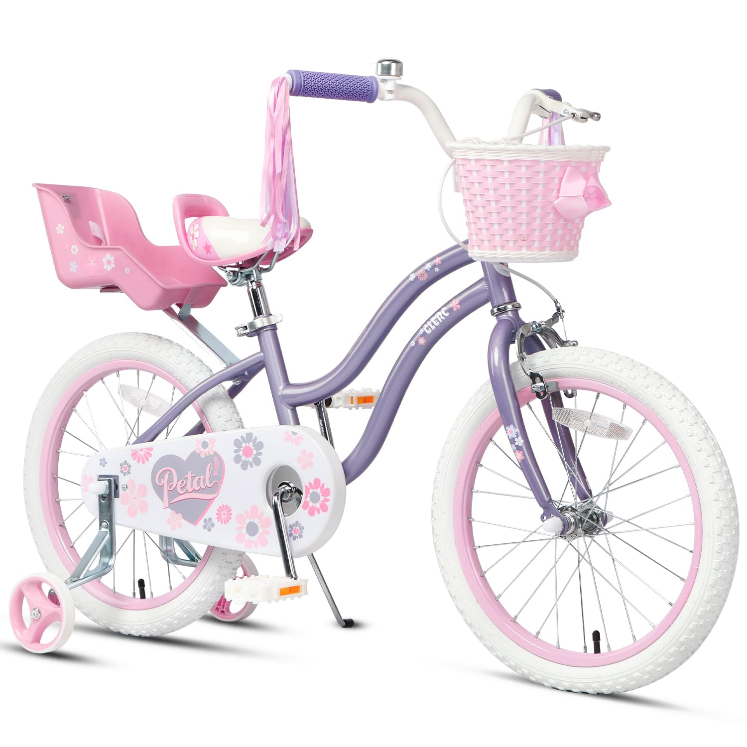 Glerc Petal Girls Bike 12-18 Inch for Ages 2-9, Kids Bike with Training Wheels, Basket &amp; Streamers, Princess Style Kids Bicycle, for Girls