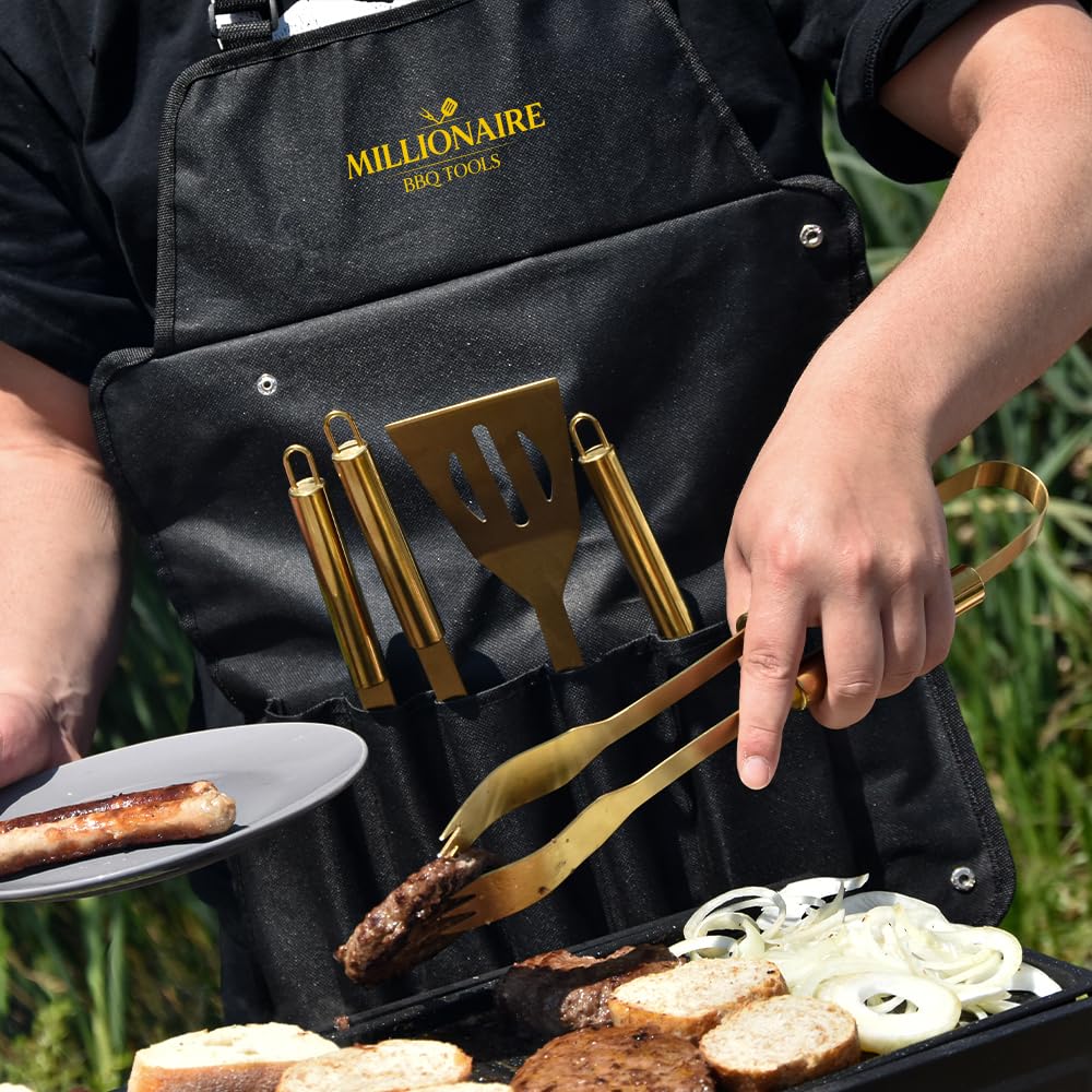 Mikamax – Millionaire BBQ Tools – Zestaw do grilla 5 szt. – Zestaw Narzędzi Do Grilla – Zestaw Akcesoriów Do Grilla Z Etui – Zestaw Naczyń Do Grilla – Akcesoria Do Grillowania BBQ – Zestaw Do Grillowania Dla Szefów Kuchni, Na Kemping, W Kuchni, Na Przyjęc