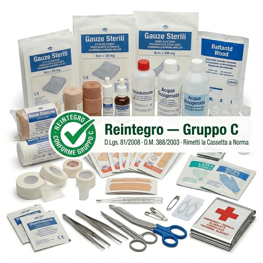Lemag Reintegro Cassetta Primo Soccorso Gruppo C – Ricarica Conforme D.Lgs. 81/2008 D.M. 388/2003 – Kit Reintegro Pronto Soccorso Aziende fino a 3 Lavoratori – per Art. 23.301.01 | Made in Italy