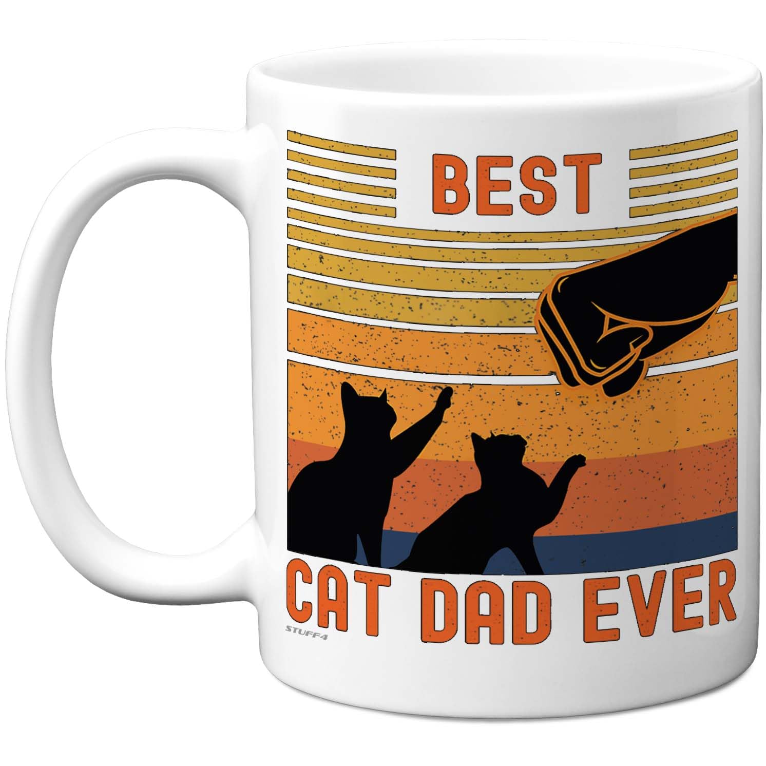 Stuff4 Best Cat Dad Mug - Playful Cat Silhouette Design in Orange and Black - Fun Gift for Lovers - 11oz Ceramic Gloss Mug