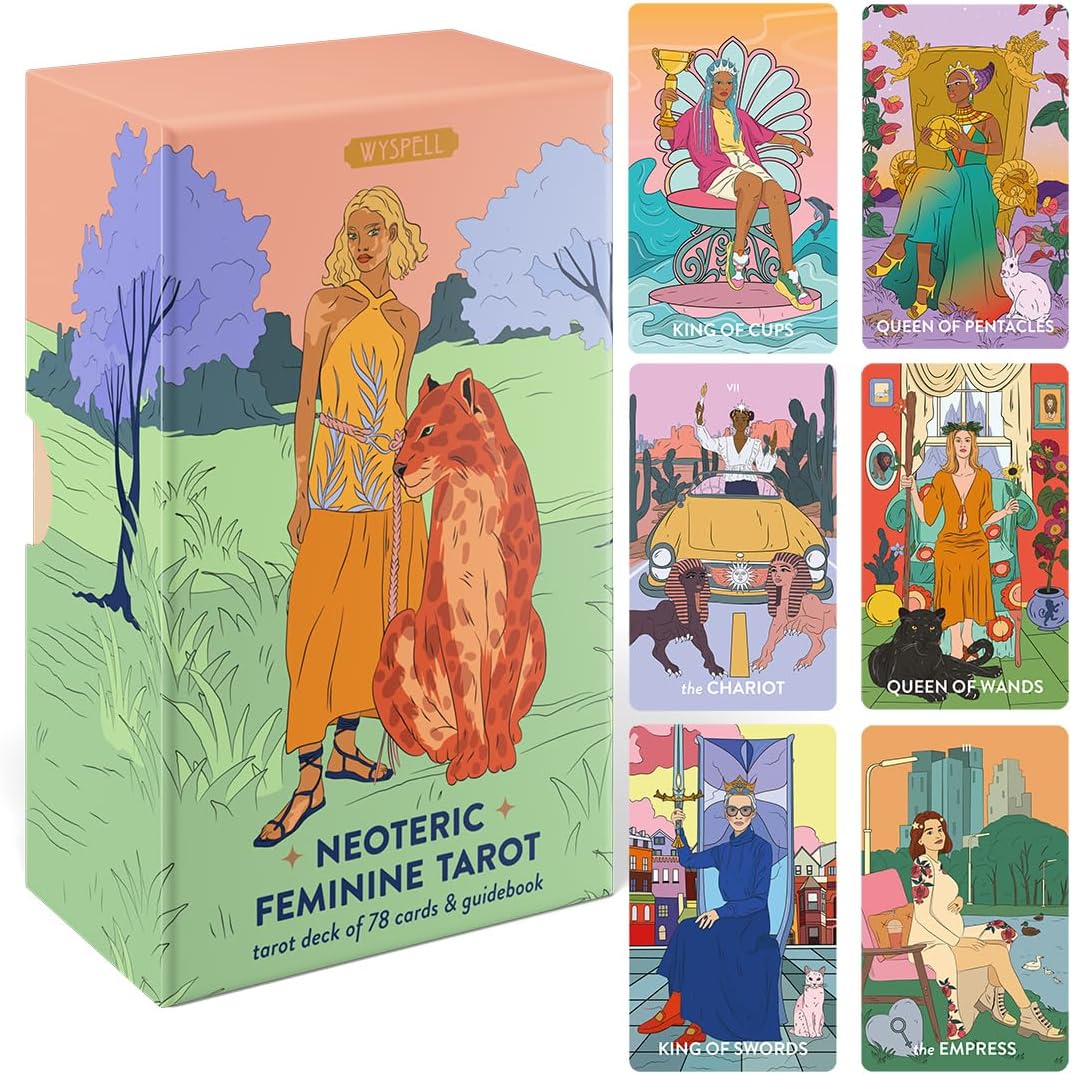 Wyspell Feminine Tarot Cards with Guide Book - Borderless Modern Tarot Deck for Beginners - Beautiful & Unique Tarot Decks - Traditional Symbolism