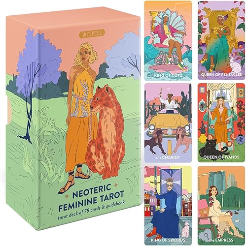 Wyspell Baraja de tarot femenina - Cartas de tarot sin bordes con libro guía para principiantes - Juego de cartas para principiantes