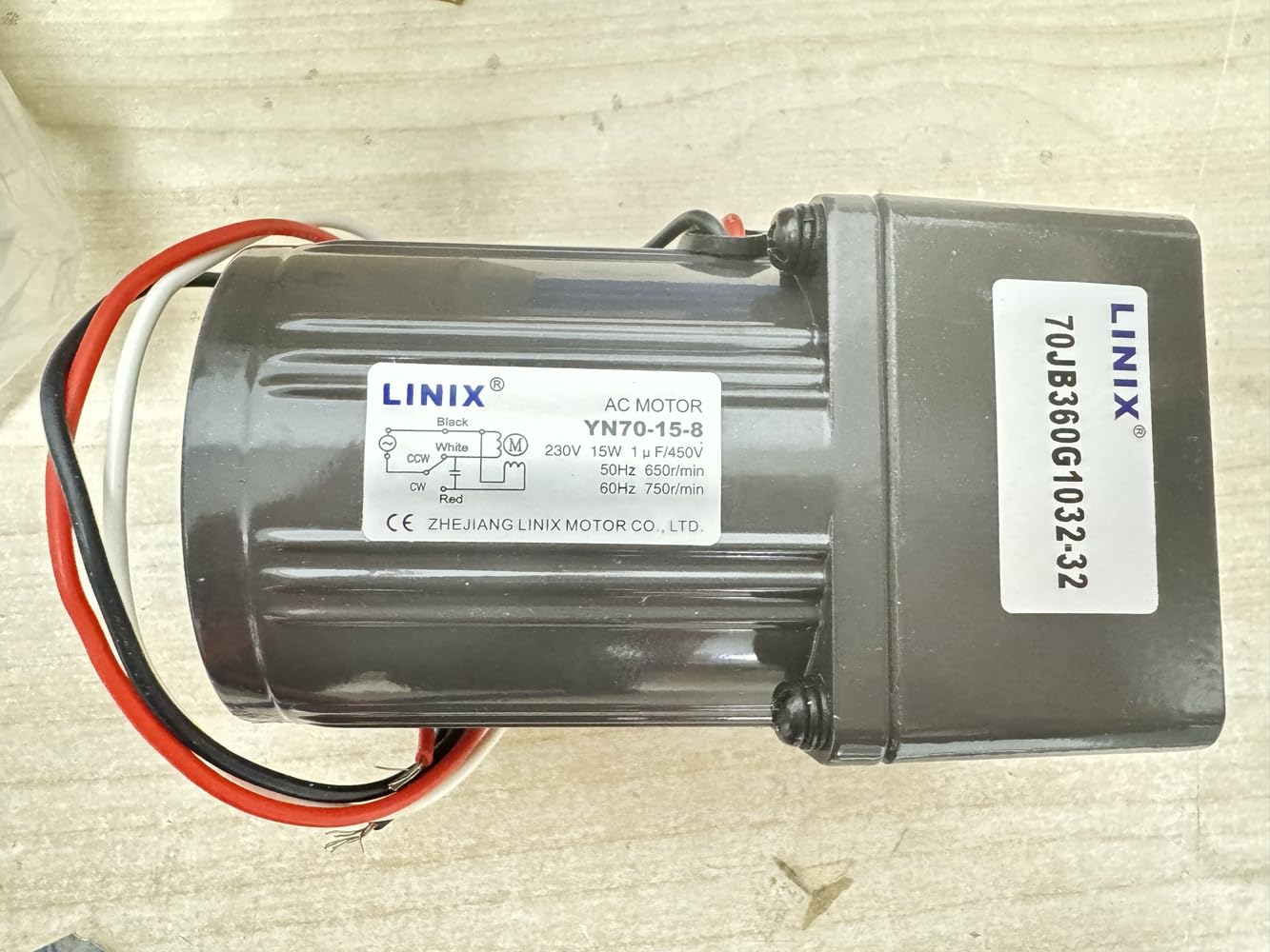 CALT LINIX - Motor de engranaje (230 V CA, 15 W, YN70-15-8, condensador monofásico, motor reversible para chimenea 70JB360G10, relación de reducción 1:360, diámetro del eje de salida 10 mm)