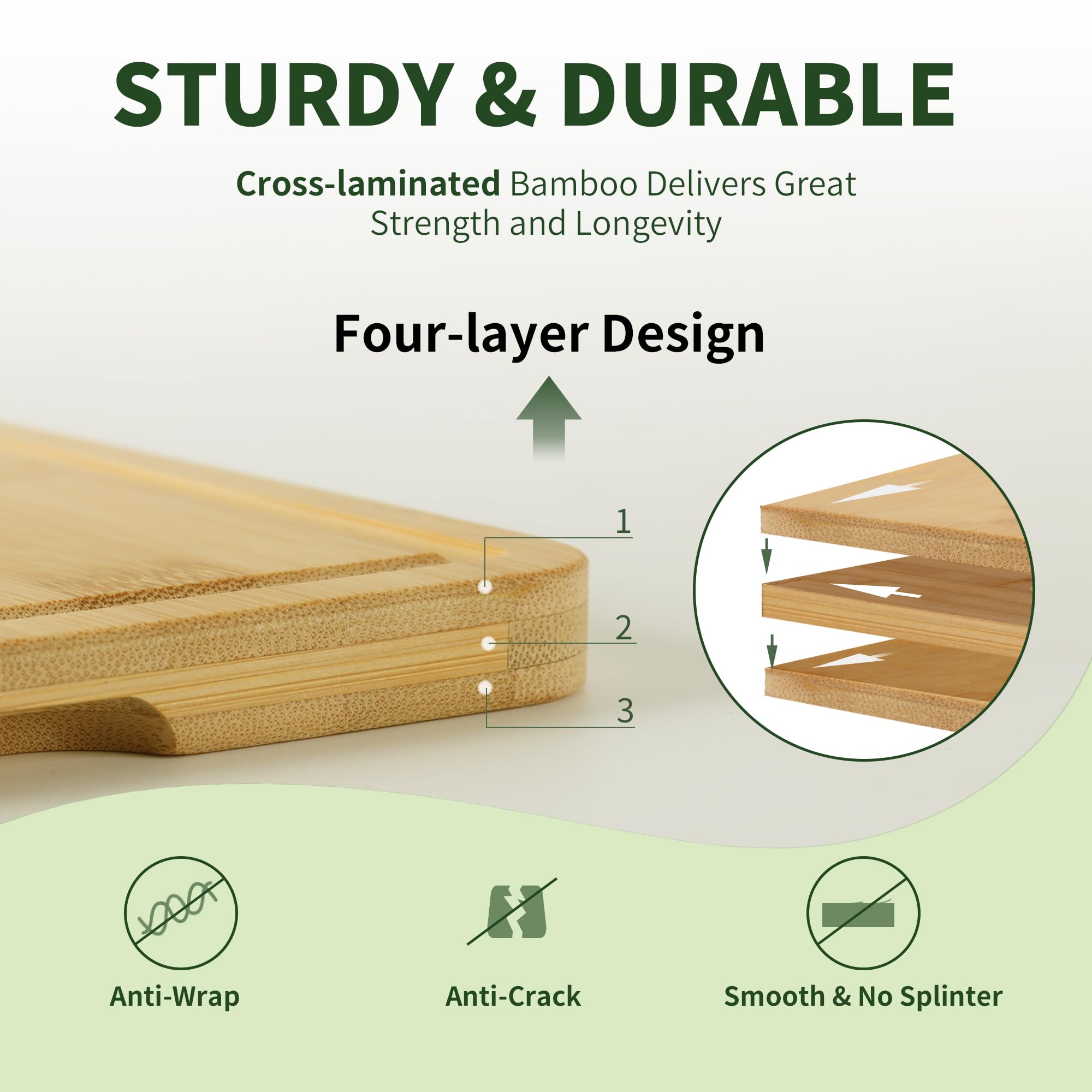 BAMBANG Juego de tablas de cortar de bambú, 3 tablas de cortar de madera para cocina, bloque de carnicero no tóxico con ranura para jugo, tablas de cortar grandes, medianas y pequeñas para carne