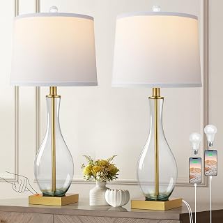 WIHTU Set of 2 27" Gold Glass Touch Control Table Lamps - 3-Way Dimmable Bedside Lamps with USB-C/A Ports & LED Bulbs Included