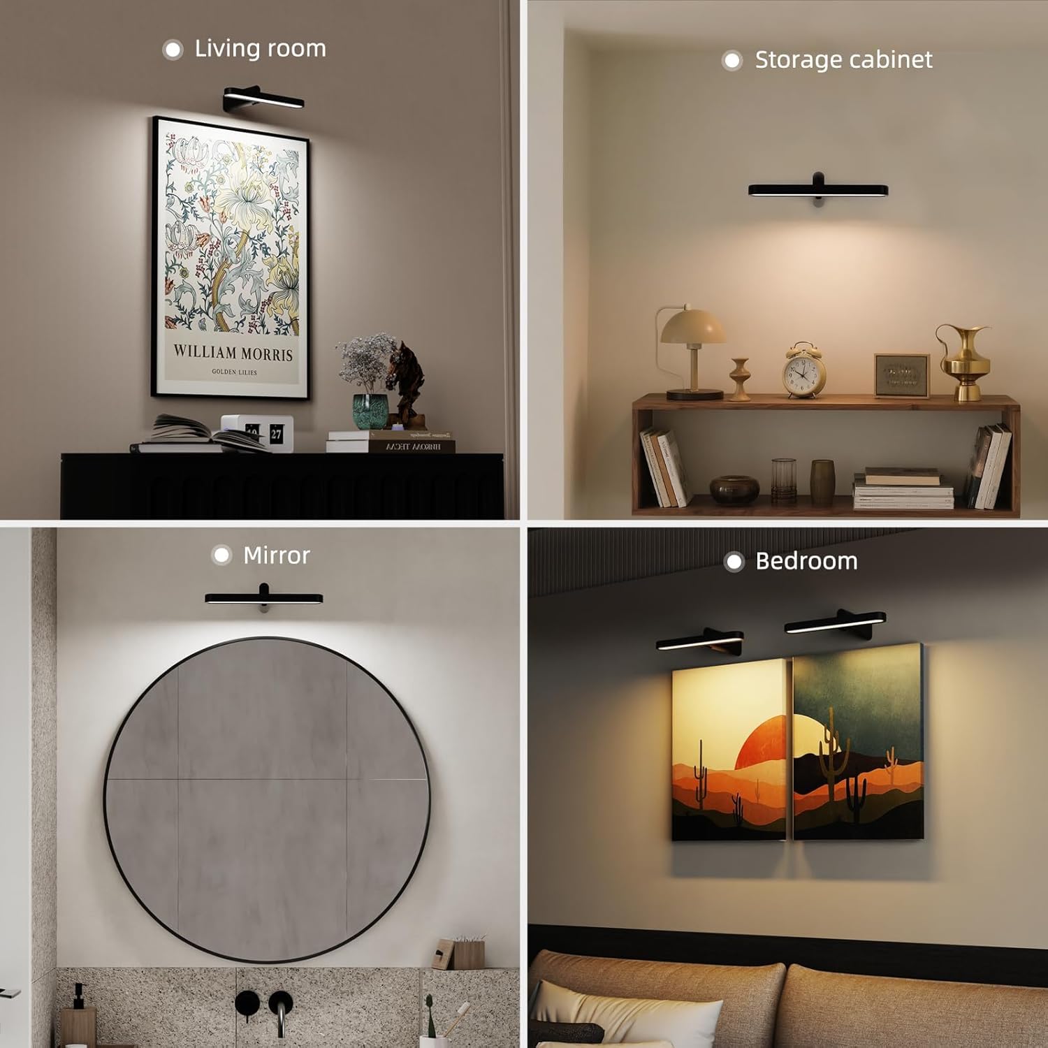 Picture Lights for Wall Battery Operated 4800mAh, 10inch Rechargeable Display Light with Remote/Rotatable, Dimmable/3CCT LED Art Cordless Lamp for Painting/Gallery Artwork/Portraits/Frame/Poster 2Pack