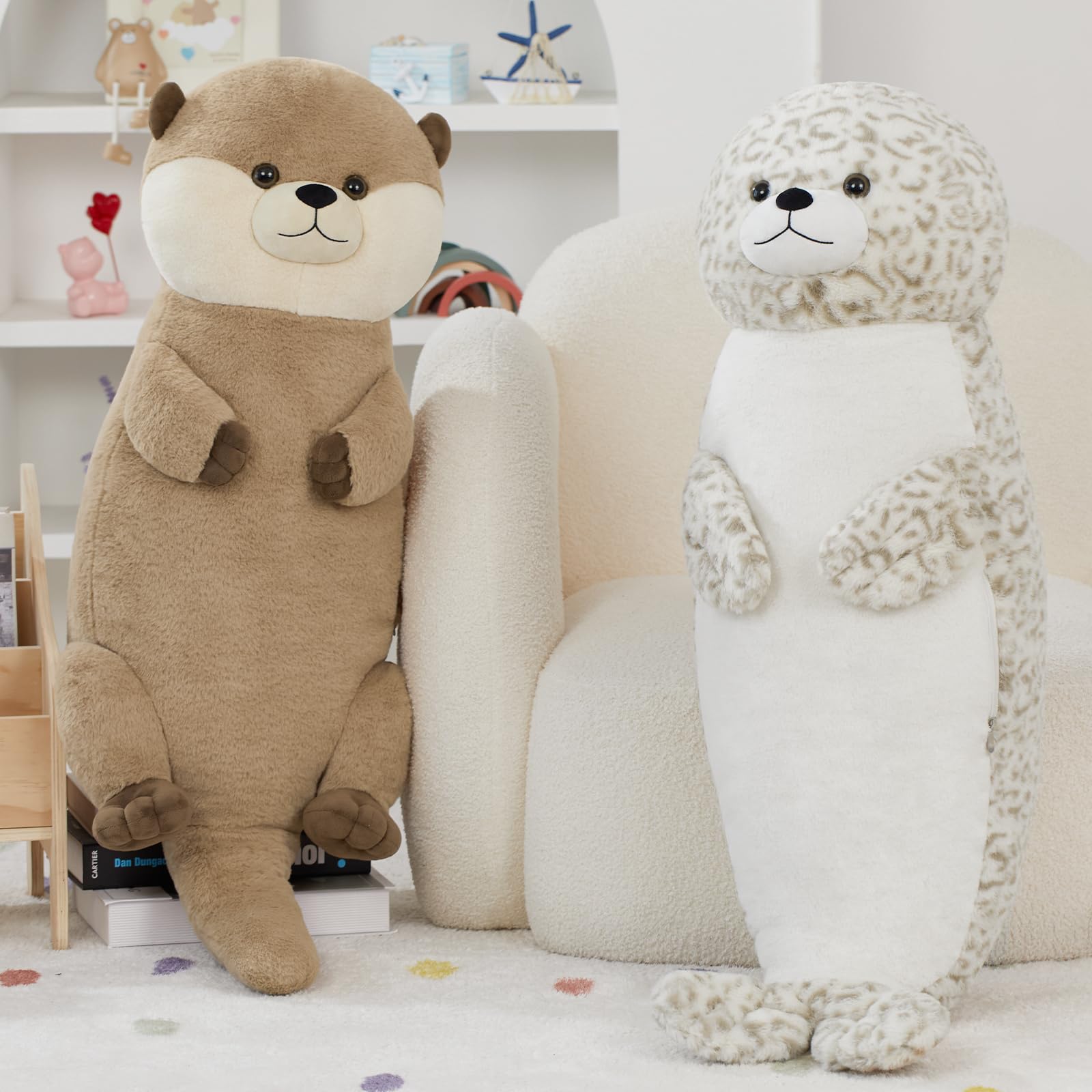 KERTA 39 inch Giant Otter Stuffed Animal, 3ft Long Otter Plush Body Pillow for Sleeping, Hugging Soft Stuffed Ocean Otter Plush Birthday Party Gift for Kids Girlfriend 2