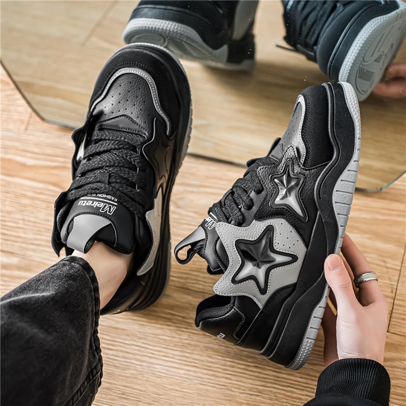Herren Y2K Stern Plattform Sneaker Atmungsaktive Low-Top Skateschuhe für Streetwear & Campus