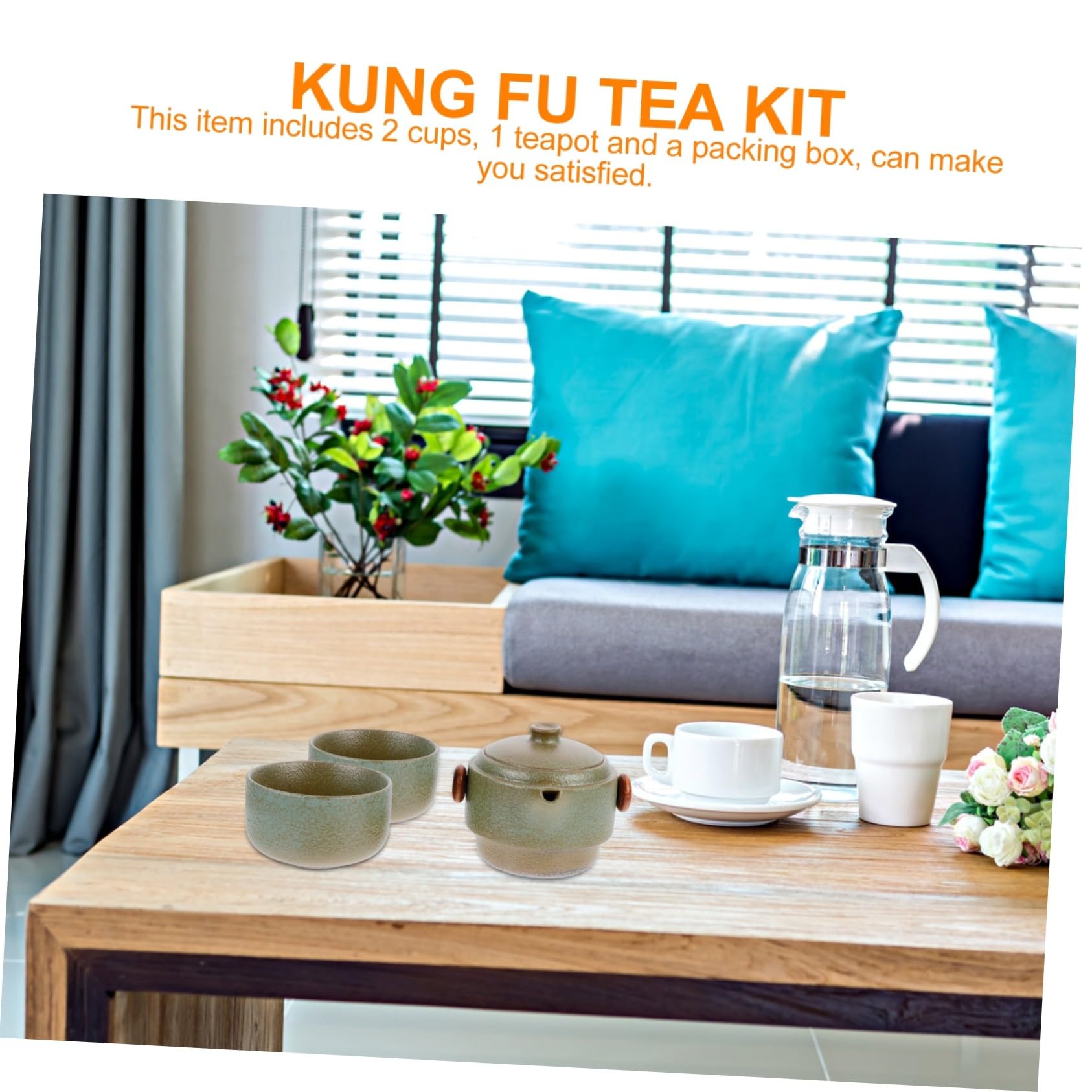 DOITOOL Juego de Té Incluye Tetera y 2 Tazas de Cerámica de Kung Fu Portátil Verde Filtro Interior y Función Antiquemaduras para Viajes y Uso en Casa