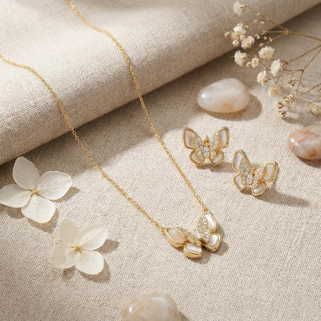 Gold Silver Stud Earrings Pendent Necklace Sets for Women, Dainty Rhinestone Crystal Necklace Earing Jewelry Set Wedding Accessories Fashion Holiday Gift