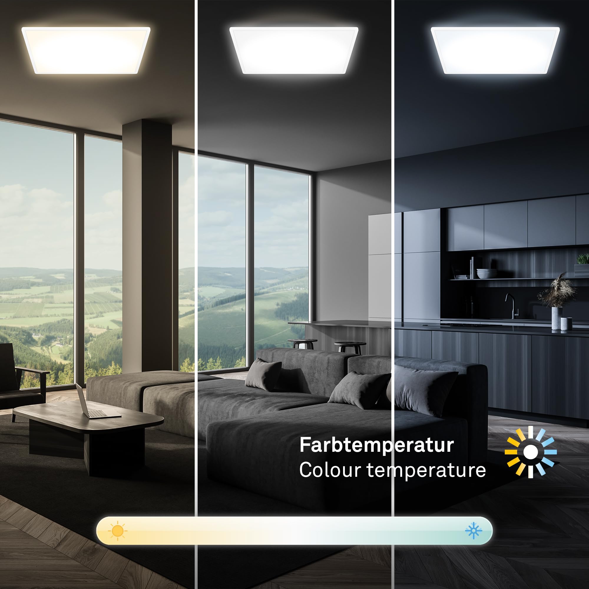 BRILONER - LED Deckenlampe flach mit Fernbedienung, warmweiß bis kaltweiß, dimmbar, Lampe, Deckenleuchte, Wohnzimmerlampe, LED Panel, Schlafzimmerlampe, 56 x 56 x 3 cm (LxBxH), Weiß