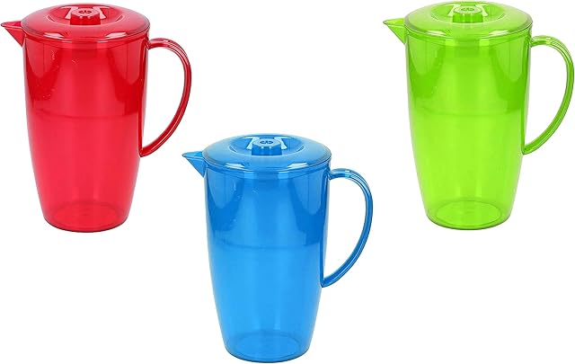 Invero® 3X Set of Summer 2 Litre Pitcher Jugs with Removable Lids and Pouring Spout Ideal for Juices, Smoothies, Water, Milk and More