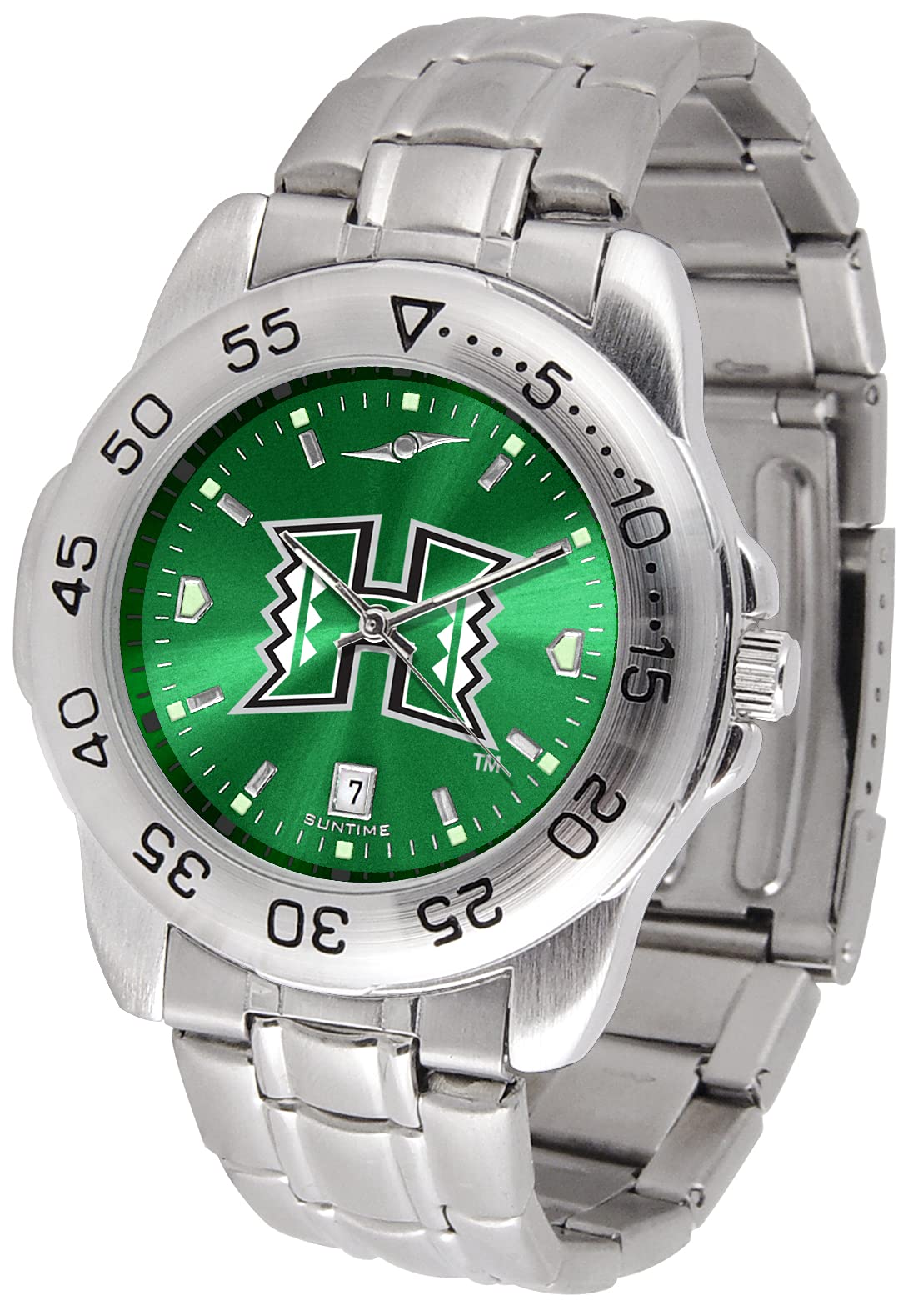 SunTime Men's NCAA Team Sport Watch, 20mm Stainless Steel Strap, Reflective Shiny Dial with Date