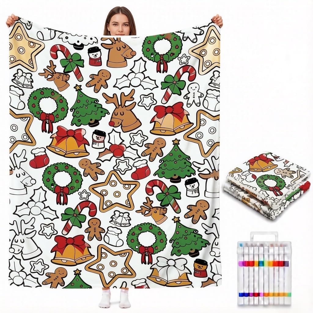 Colouring Blanket for Adults, DIY Colour in Blanket with 24 Markers