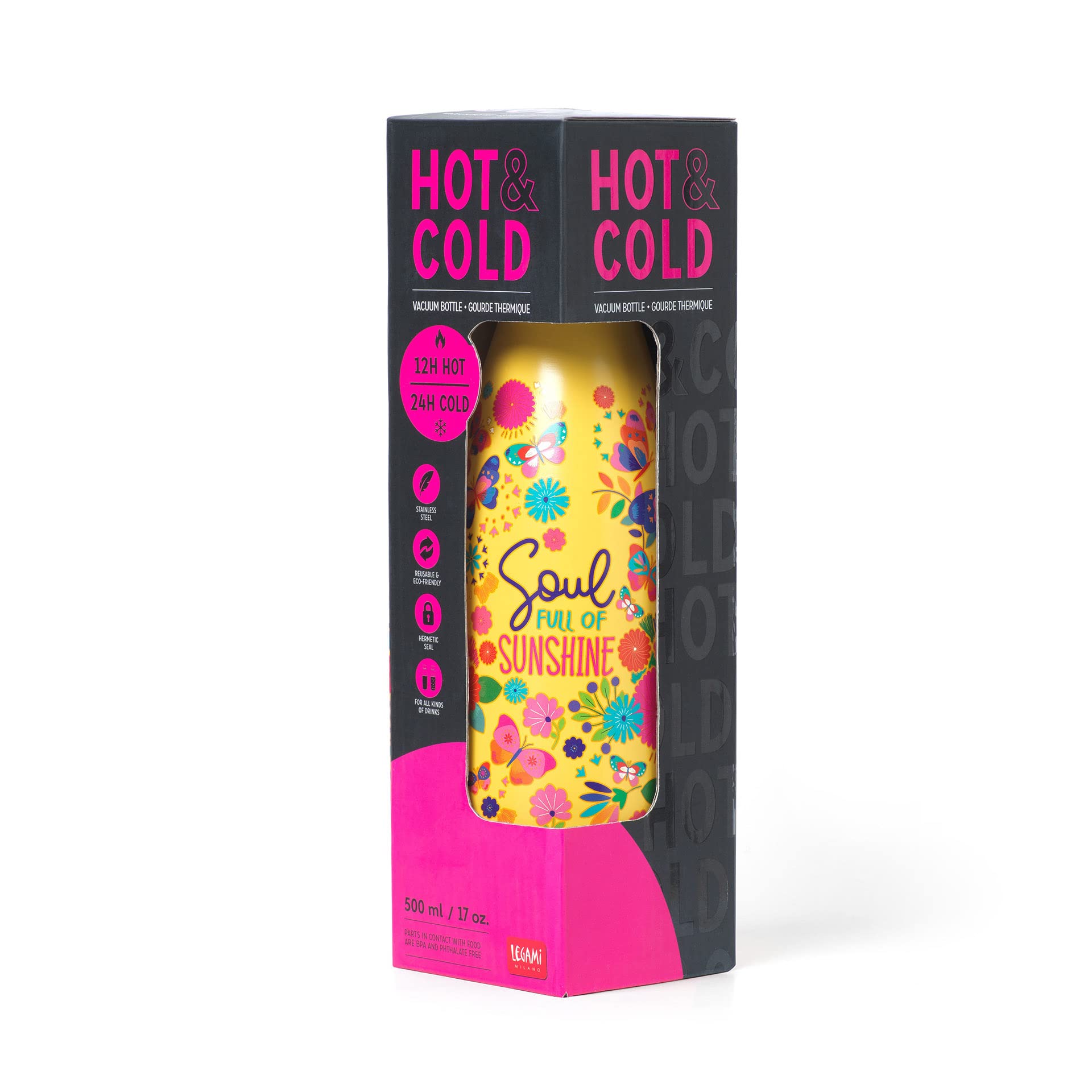 Bottiglia Termica Legami Hot&Cold - 500ml, Acciaio Inox, Tema Butterfly, Senza BPA - Foto 4