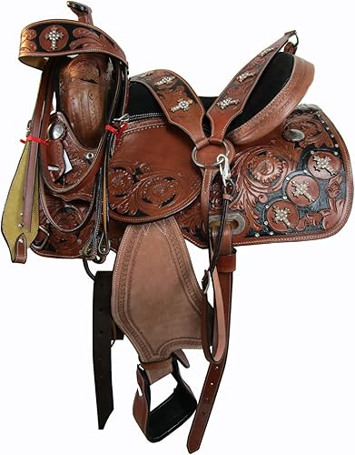Miniatura 2 de Western Barrel Saddle Horse Racing Show Cruz Decorado Placer Trail Floral Herramienta Cuero Vaquero TACK 15 16 17 18