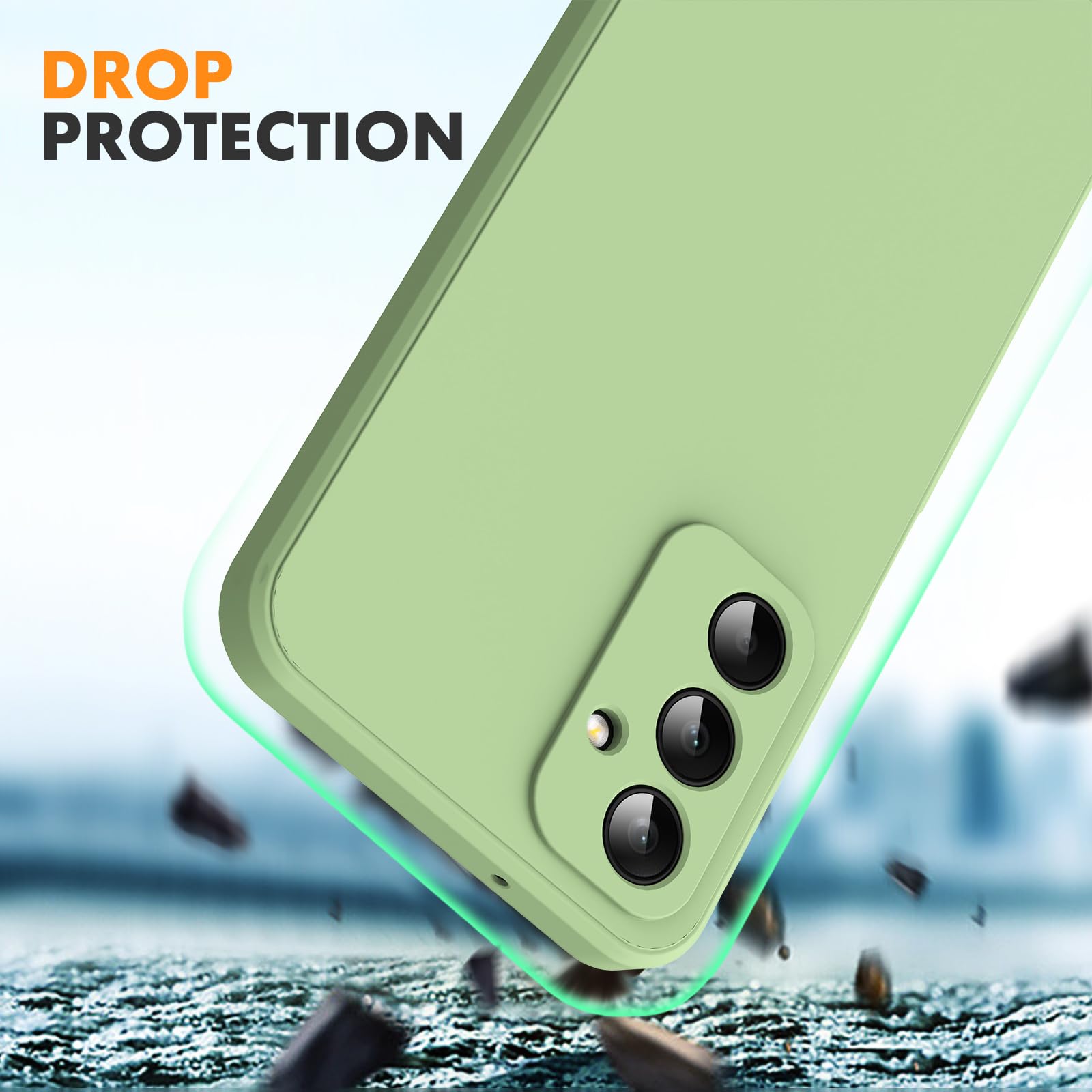 Byvuwiay Cover per Samsung Galaxy A25 5G con 2 Vetro Temperato Pellicola Protettiva, Custodia in TPU Ultra Sottile Antiurto Anti-Scratch Case, Verde Matcha