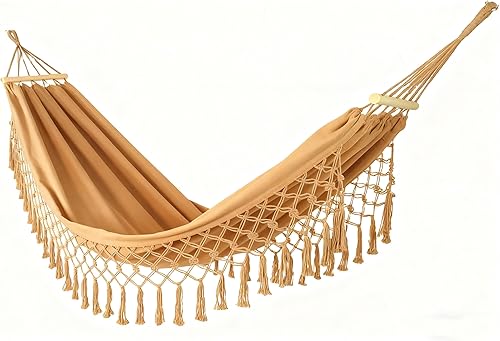 Miniatura 6 de LNWQSQR Hamaca portátil, hermosa hamaca de cuerda con borlas de estilo bohemio, adecuada para mochileros, patio, playa, patio trasero, al aire