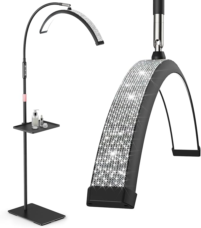 Mznoo Lash Light, 23 Inch Bling Diamond Half Moon Light for Eyelash Extensions, Nail Art, Tattoo Art and Skincare, Adjustable Color Modes and Flexible, with Tool Tray (Black)