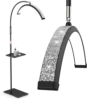 Lash Light, 23 Inch Bling Diamond Half Moon Light for Eyelash Extensions, Nail Art, Tattoo Art and Skincare, Adjustable Color Modes and Flexible Gooseneck, with Tool Tray (Black)