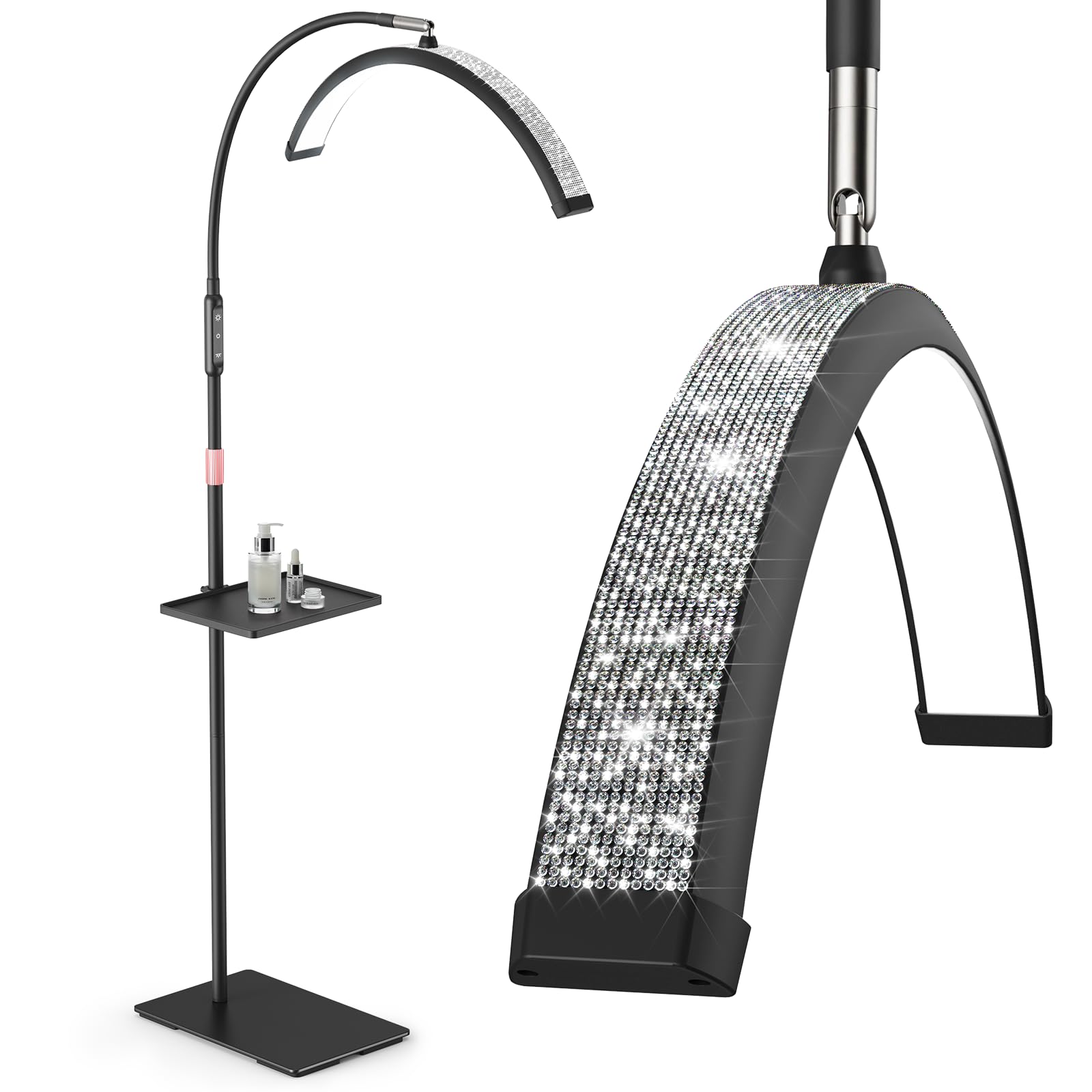Mznoo Lash Light, 23IN Bling Diamond Half Moon Light with Tool Tray, Black