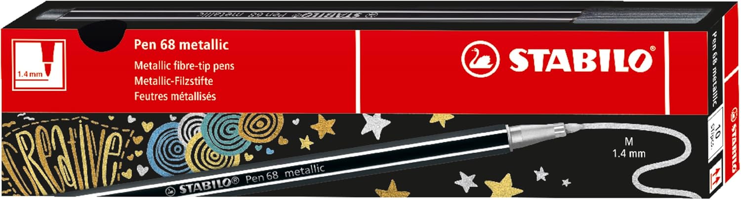 STABILO Metallic Premium Felt Tip Pen Pen 68 Metallic - Box of 10 - Rose